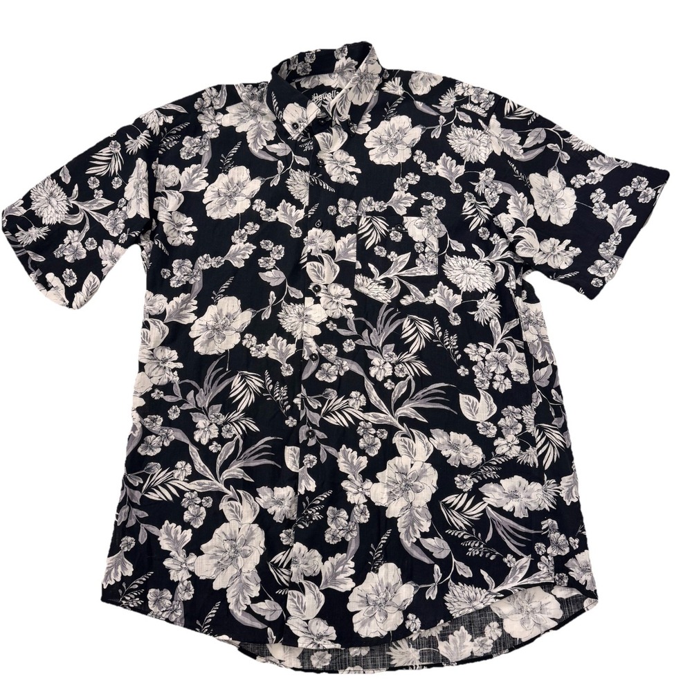 Hawaiianize Button Down Shirt Men Med Black Floral Tropical Casual Short Sleeve